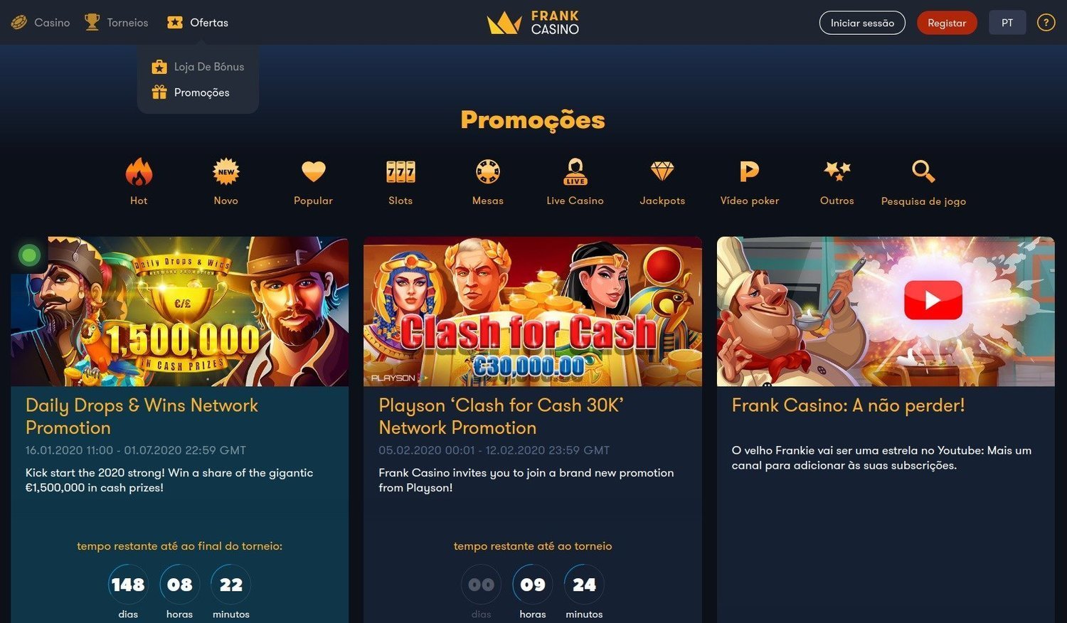 Promoções on Frank Casino