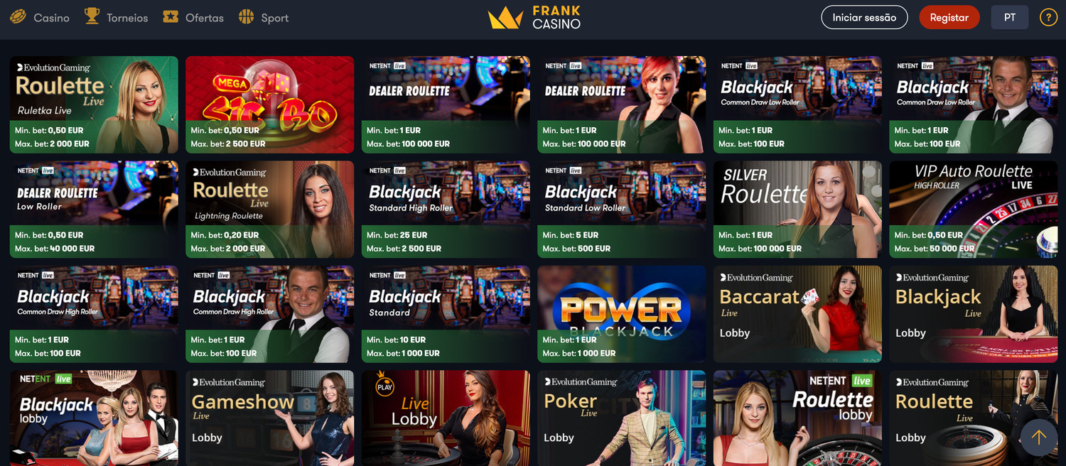 frank casino ao vivo