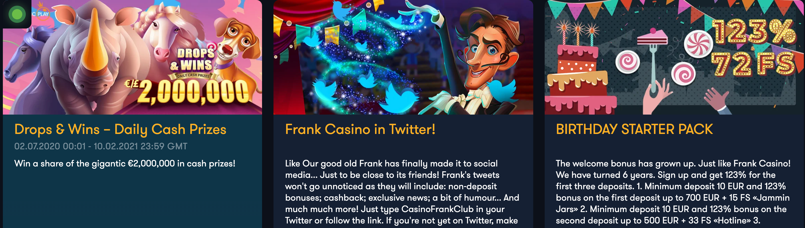 Bónus e Promoções Frank Casino